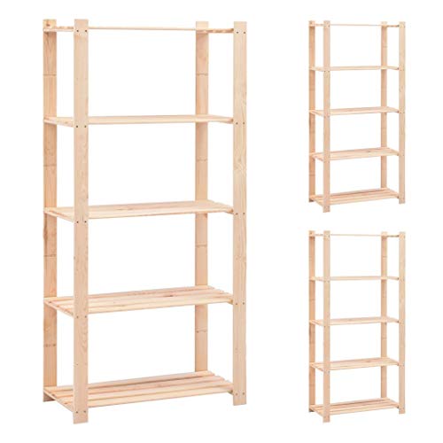Snsowed Lagerregale 5 Böden 3 STK Küchenregal, Regal Küche, Standregal, Regale & Ablagen, Abstellraum Regal, Bücherregal, 80x38x170cm Massivholz Kiefer 250kg von Snsowed