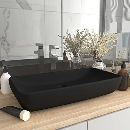 Snsowed Luxus-Waschbecken, Aufsatzwaschbecken, Waschtisch, Aufsatzwaschtisch, Wash Basin, Badmöbel, Bathroom Sink, Rechteckig Matt Schwarz 71x38 cm Keramik von Snsowed