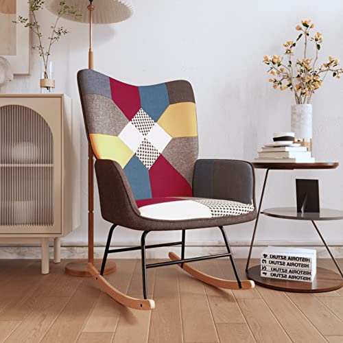 Snsowed Schaukelstuhl, Sessel Wohnzimmer, Schaukelsessel, Stillsessel, Schwingsessel, Tv Sessel, Ohrensessel, Relaxsessel, Rocking Chair, Patchwork Stoff von Snsowed