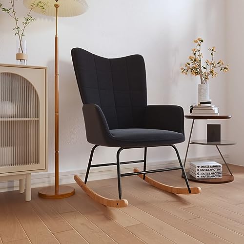 Snsowed Schaukelstuhl, Sessel Wohnzimmer, Schaukelsessel, Stillsessel, Schwingsessel, Tv Sessel, Ohrensessel, Relaxsessel, Rocking Chair, Schwarz Stoff von Snsowed
