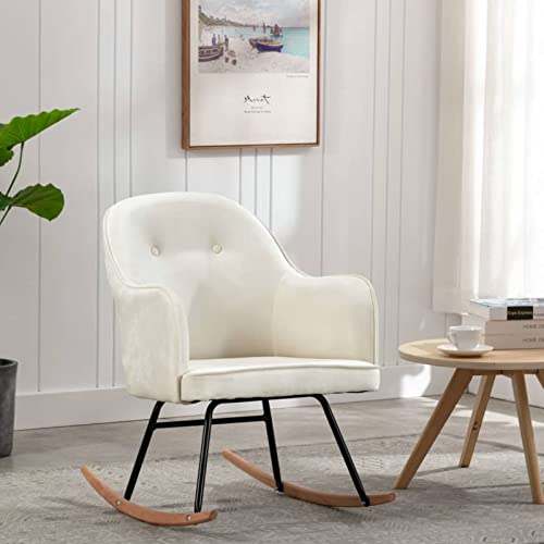 Snsowed Schaukelstuhl Cremeweiß Samt, Stillsessel, Relaxstuhl, Lesesessel, Fütterungsstuhl, Relaxsessel - 289901 von Snsowed