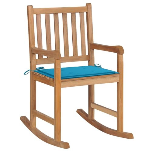 Snsowed Schaukelstuhl mit Blauem Kissen, Sessel Wohnzimmer, Schaukelsessel, Stillsessel, Schwingsessel, Tv Sessel, Ohrensessel, Rocking Chair, Relaxsessel, Massivholz Teak von Snsowed