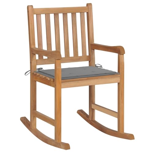 Snsowed Schaukelstuhl mit Grauem Kissen, Sessel Wohnzimmer, Schaukelsessel, Stillsessel, Schwingsessel, Ohrensessel, Tv Sessel, Rocking Chair, Relaxsessel, Massivholz Teak von Snsowed