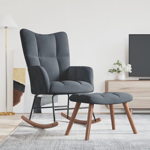 Snsowed Schaukelstuhl mit Hocker, Sessel Wohnzimmer, Schaukelsessel, Stillsessel, Schwingsessel, Tv Sessel, Ohrensessel, Relaxsessel, Rocking Chair, Dunkelgrau Samt von Snsowed