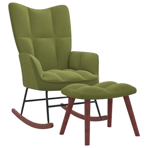 Snsowed Schaukelstuhl mit Hocker, Sessel Wohnzimmer, Schaukelsessel, Stillsessel, Schwingsessel, Tv Sessel, Ohrensessel, Relaxsessel, Rocking Chair, Samt Hellgrün von Snsowed