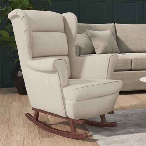 Snsowed Schaukelstuhl mit Massivholz-Gummibeinen, Sessel Wohnzimmer, Schaukelsessel, Stillsessel, Schwingsessel, Tv Sessel, Ohrensessel, Relaxsessel, Rocking Chair, Creme Samt von Snsowed