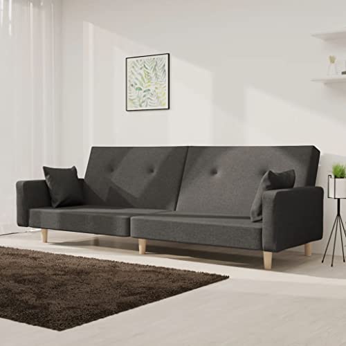 Snsowed Schlafsofa 2-Sitzer mit 2 Kissen Dunkelgrau Stoff, Loungesofa, Sofas & Couches, Relaxsofa, Couch für Wohnzimmer, 375742 von Snsowed