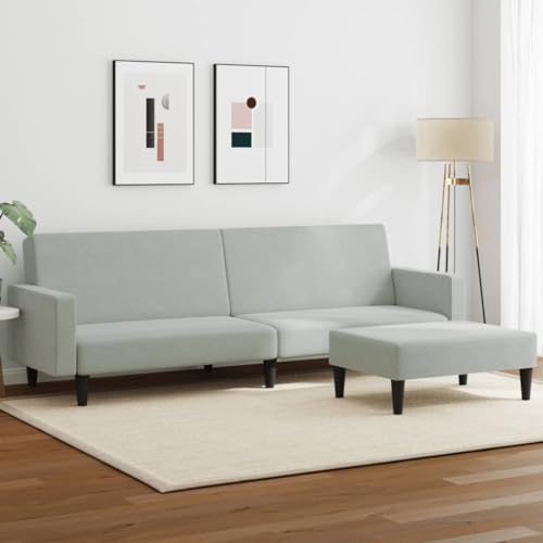 Snsowed Schlafsofa 2-Sitzer mit Fußhocker Hellgrau Samt, Loungesofa, Sofas & Couches, Relaxsofa, Couch für Wohnzimmer, 3216236 Snsowed Schlafsofa 2-Sitzer mit Fußhocker Hellgrau Samt, Loungesofa, Sofas & Couches, Relaxsofa, Couch für Wohnzimmer, 3216236 von Snsowed