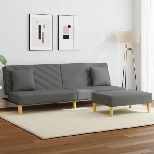 Snsowed Schlafsofa 2-Sitzer mit Kissen und Fußhocker Dunkelgrau Stoff, Loungesofa, Sofas & Couches, Relaxsofa, Couch für Wohnzimmer, 3216256 von Snsowed