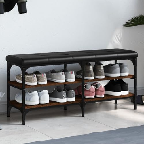 Snsowed Schuhbank Braun Eichen-Optik 102x32x47 cm Holzwerkstoff, Sitzbank Flur, Schuhregal Mit Sitzfläche, Schuhschrank Mit Sitzbank, Garderobenbank - 835166 von Snsowed