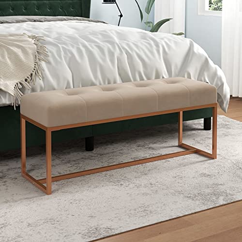 Snsowed Sitzbank Beige 110x36x45 cm Samt, Flur Möbel, Sitzbank Esszimmer, Bettbank, Flur Deko, Sitzhocker, Truhenbank, Schlafzimmer Möbel, Truhenbank von Snsowed