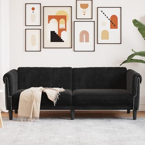 Snsowed Sofa 3-Sitzer Schwarz Samt, Loungesofa, Sofas & Couches, Relaxsofa, Couch für Wohnzimmer, 372590 Snsowed Sofa 3-Sitzer Schwarz Samt, Loungesofa, Sofas & Couches, Relaxsofa, Couch für Wohnzimmer, 372590 von Snsowed