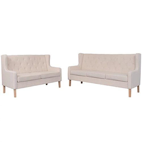 Snsowed Sofa-Set 2-TLG Schlafsofa, Schlafcouch, Sofa Bed, Sofas & Couches, Relaxsofa, Stoff Cremeweiß von Snsowed