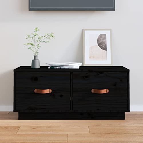 Snsowed TV-Schrank Schwarz 80x34x35 cm Massivholz Kiefer, TV Lowboard, Fernsehschrank, Fernsehtisch, Fernseher Schrank, TV Sideboard, TV Board, TV Cabinet, TV Bank, TV Kommode von Snsowed