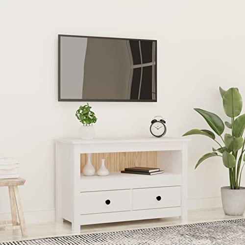 Snsowed TV-Schrank Weiß 79x35x52 cm Massivholz Kiefer, TV Lowboard, Fernsehschrank, Fernsehtisch, Fernseher Schrank, TV Sideboard, TV Board, TV Cabinet, TV Bank, TV Kommode von Snsowed