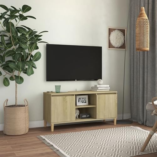 Snsowed TV-Schrank mit Massivholz-Beinen Sonoma-Eiche 103,5x35x50 cm, TV Lowboard, Fernsehschrank, Fernsehtisch, Fernseher Schrank, TV Sideboard, TV Board, TV Cabinet, TV Bank, TV Kommode von Snsowed