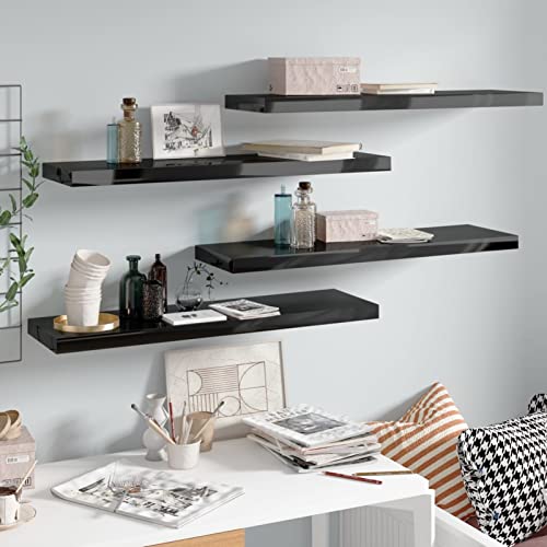 Snsowed Wandregale Schwebend 4 STK. Hochglanz-Schwarz 90x23,5x3,8cm MDF, Schweberegal, Regal Wand, Bücherregal, Hängeregal, Regalbrett, Küchenregal, Zimmer Regal, Wandboard Snsowed Wandregale Schwebend 4 STK. Hochglanz-Schwarz 90x23,5x3,8cm MDF, Schweberegal, Regal Wand, Bücherregal, Hängeregal, Regalbrett, Küchenregal, Zimmer Regal, Wandboard von Snsowed
