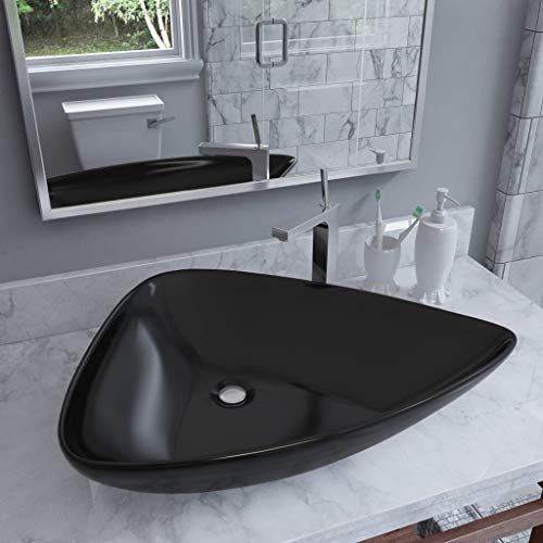 Snsowed Waschbecken Keramik Dreiecksform Schwarz 645 x 455 x 115 mm, Aufsatzwaschbecken, Bathroom Sink, Waschtisch, Aufsatzbecken, Ablaufgarnitur - 142998 von Snsowed