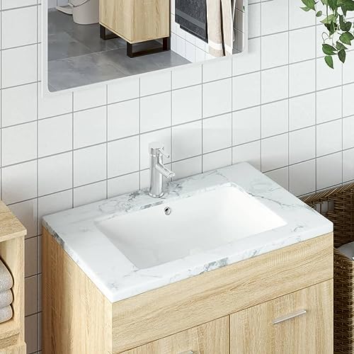 Snsowed Waschbecken Weiß 55,5x37,5x19 cm Rechteckig Keramik, Aufsatzwaschbecken, Bathroom Sink, Waschtisch, Aufsatzbecken, Ablaufgarnitur - 153727 von Snsowed