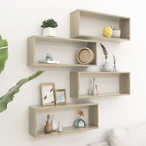 Snsowed Würfelregale 4 STK Wandregal, Regalbrett, Regal Wand, Wandboard, Bücherregal, Wandboard, Regalbretter, Badregal, Sonoma-Eiche 60x15x23 cm Spanplatte von Snsowed