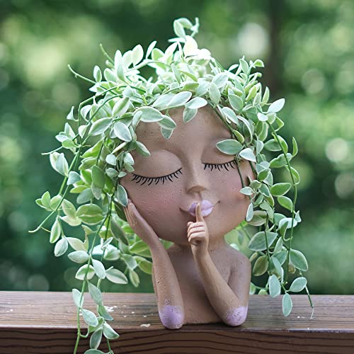 Snugmaker Übertöpfe für Gesicht, einzigartiges Pflanzgefäß, Gesichts-Blumentopf-Übertopf für den Innenbereich, mit Drainageloch geschlossenen Augen (braun) von SnugMaker