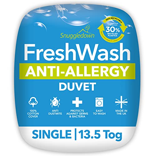 Snuggledown Freshwash Allergiker-Bettdecke, 13,5 Tog Winter Warm, Baumwolle, weiß, Einzelbett von Snuggledown