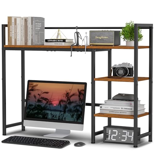 Snughome Schreibtischregal, Schreibtisch-Organizer-Regal, Holz-Schreibtischstall für Computer-Monitor, 4 Etagen, Schreibtisch-Bücherregal, Aufbewahrungsregal für Zuhause, Büro, Wohnheim, rustikales von Snughome