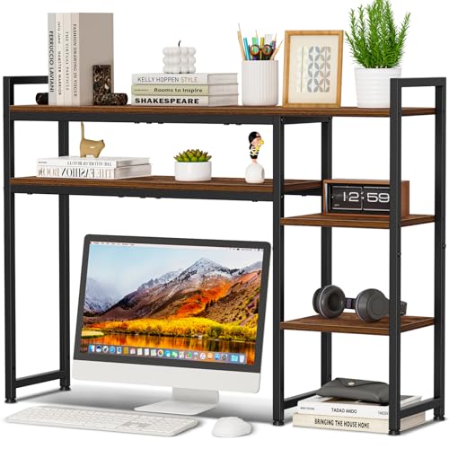 Snughome Schreibtischregal, Schreibtischstall für Computer-Monitorständer, 98 cm, verstellbares Schreibtisch-Organizer-Regal, 4-stöckiges Schreibtisch-Display-Rack, Holz-Schreibtisch-Bücherregal, von Snughome