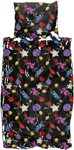 Snurk Bettwäsche-Garnitur Bouquet Black Größe 135 x 200 cm inkl. 1 Kissenbezug 80 x 80 cm von Snurk