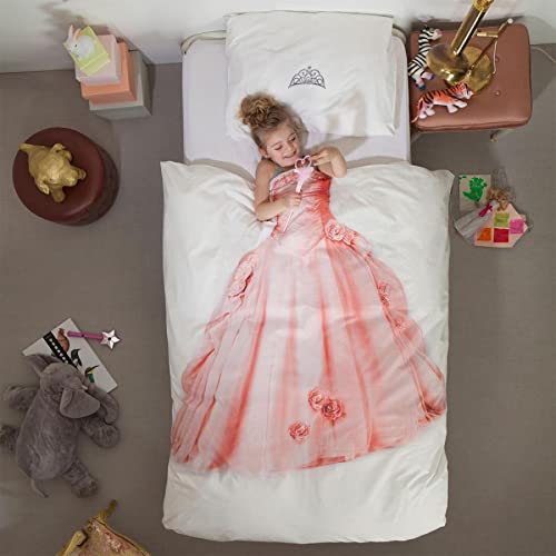 Snurk Bettwäsche-Set mit Prinzessinnen-Druck, 100 % Baumwollperkal, für Jungen und Mädchen, Weiß, Größe (Einzelbett 200 x 220 cm) von Snurk