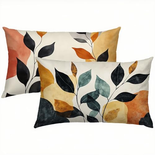 Blätter Kissenbezug 30x50 Kissenbezug Bunt Samt 2er Set, Wasserdichter Kissenbezüge für Alle Jahreszeiten, Mode Flauschig Weich und Bügelfrei Pillow Cover, Deko für Wohnzimmer Sofa Bett Garten S1-422 von Snuysogx