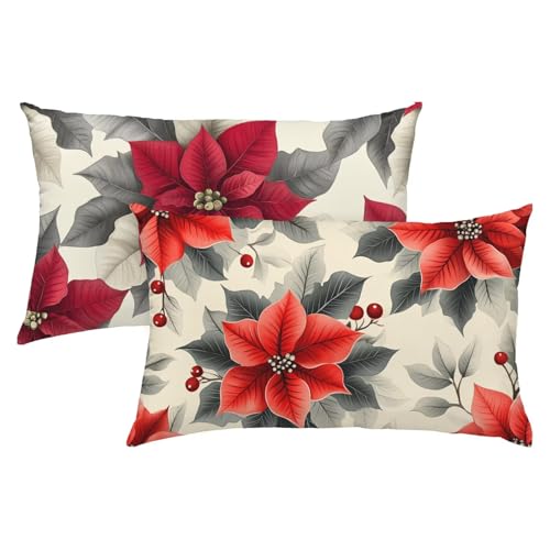 Blumen Kissenbezug 40 x 60 Samt 2er Set, Wasserdichter Kissenbezug Rot, Kissenbezüge für Alle Jahreszeiten, Mode Flauschig Weich und Bügelfrei Pillow Cover, Deko für Wohnzimmer Sofa Bett Garten S-175 von Snuysogx