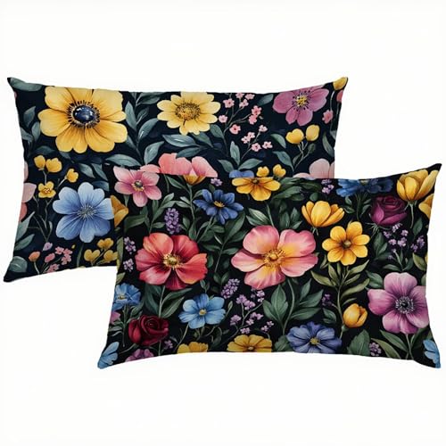 Blumen Kissenbezug 40 x 80 Leinen 2 er Set, Outdoor Wasserdichter Kissenbezug Bunt, Kissenbezüge mit Mikrofaser Reißverschluss, Kissenhüllen für Schlafzimmer & Sofa, Weich & Pflegeleicht S1-431 von Snuysogx
