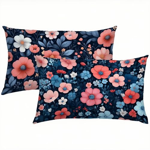 Blumen Kissenbezug 50x80 Kissenbezug Frühling Samt 2er Set, Wasserdichter Kissenbezüge für Alle Jahreszeiten, Mode Flauschig Weich und Bügelfrei Pillow Cover, Deko für Sofa, Bett, Garten S1-448 von Snuysogx