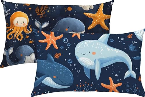 Delphin Kissenbezug 70x90 Leinen 2er Set, Wasserdichter Kissenbezug Blau, Kissenbezüge für Alle Jahreszeiten, Flauschig Weich und Bügelfrei Pillow Cover, Deko für Wohnzimmer Sofa, Bett, Garten S-51 Delphin Kissenbezug 70x90 Leinen 2er Set, Wasserdichter Kissenbezug Blau, Kissenbezüge für Alle Jahreszeiten, Flauschig Weich und Bügelfrei Pillow Cover, Deko für Wohnzimmer Sofa, Bett, Garten S-51 von Snuysogx