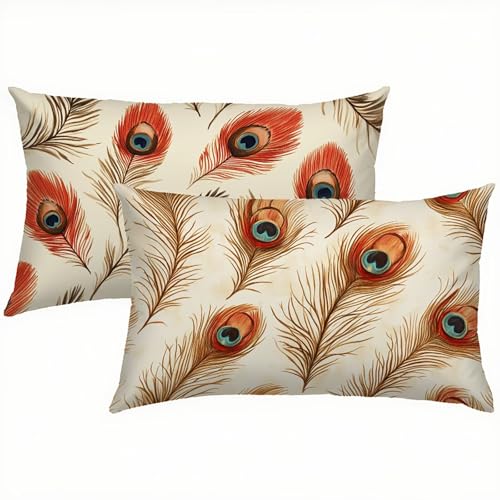Feder Kissenbezug 50x80 Kissenbezug Rot Samt 2er Set, Wasserdichter Kissenbezüge für Alle Jahreszeiten, Mode Flauschig Weich und Bügelfrei Pillow Cover, Deko für Wohnzimmer Sofa, Bett, Garten S1-436 von Snuysogx