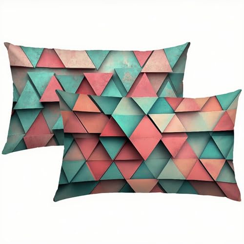 Geometrie Kissenbezug 40x80 Kissenbezug Bunt Leinen 2er Set, Wasserdichter Kissenbezüge für Alle Jahreszeiten, Mode Flauschig Weich und Bügelfrei Pillow Cover, Deko für Sofa, Bett, Garten S1-442 von Snuysogx