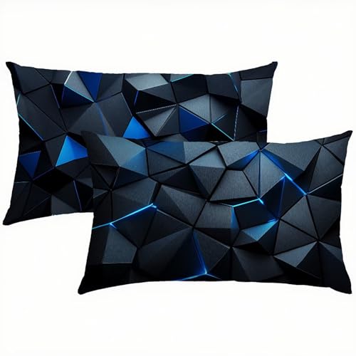 Geometrie Kissenbezug 50 x 80 Samt 2 er Set, Outdoor Wasserdichter Kissenbezug Marineblau, Kissenbezüge mit Mikrofaser Reißverschluss, Kissenhüllen für Schlafzimmer & Sofa, Weich & Pflegeleicht S1-441 von Snuysogx