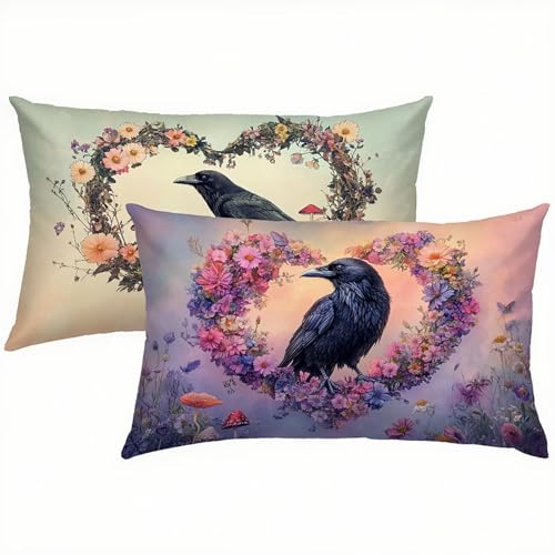 Krähe Kissenbezug 70x90 Kissenbezug Bunt Leinen 2er Set, Wasserdichter Kissenbezüge für Alle Jahreszeiten, Mode Flauschig Weich und Bügelfrei Pillow Cover, Deko für Wohnzimmer Sofa Bett Garten S1-434 von Snuysogx