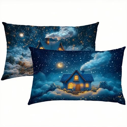 Ländlich Kissenbezug 60 x 80 Leinen 2 er Set, Outdoor Wasserdichter Kissenbezug Blau, Kissenbezüge mit Mikrofaser Reißverschluss, Kissenhüllen für Schlafzimmer & Sofa, Weich & Pflegeleicht S1-449 von Snuysogx