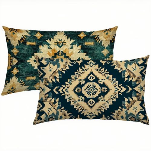 Mandala Kissenbezug 40 x 80 Leinen 2 er Set, Outdoor Wasserdichter Kissenbezug Böhmen, Kissenbezüge mit Mikrofaser Reißverschluss, Kissenhüllen für Schlafzimmer & Sofa, Weich & Pflegeleicht S1-433 von Snuysogx
