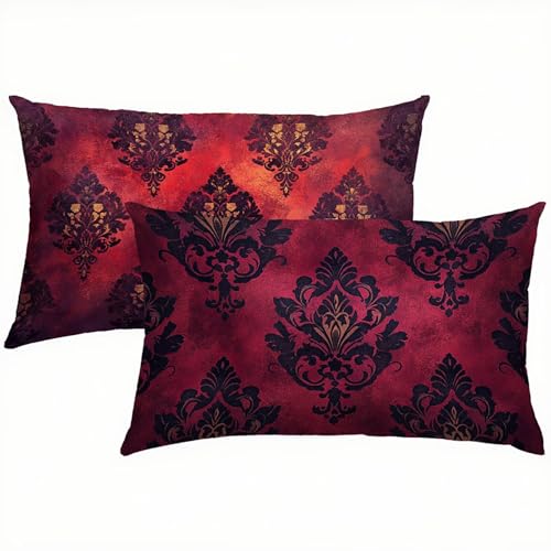 Mandala Kissenbezug 40x80 Kissenbezug Rotwein Samt 2er Set, Wasserdichter Kissenbezüge für Alle Jahreszeiten, Mode Flauschig Weich und Bügelfrei Pillow Cover, Deko für Sofa, Bett, Garten S1-32 von Snuysogx