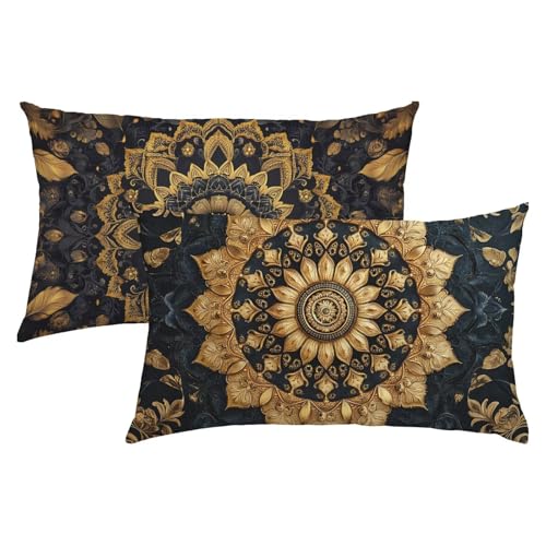 Mandala Kissenbezug 50 x 70 Leinen 2er Set, Wasserdichter Kissenbezug Gold, Kissenbezüge für Alle Jahreszeiten, Flauschig Weich und Bügelfrei Pillow Cover, Deko für Wohnzimmer Sofa, Bett, Garten S-397 von Snuysogx