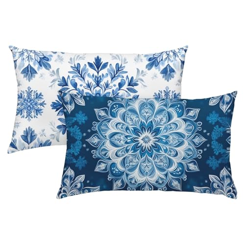 Mandala Kissenbezug 50 x 70 Samt 2er Set, Wasserdichter Kissenbezug Blau, Kissenbezüge für Alle Jahreszeiten, Mode Flauschig Weich und Bügelfrei Pillow Cover, Deko für Wohnzimmer Sofa Bett Garten S-84 von Snuysogx