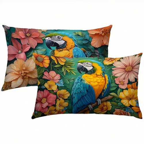 Papagei Kissenbezug 40x70 Kissenbezug Bunt Samt 2er Set, Wasserdichter Kissenbezüge für Alle Jahreszeiten, Mode Flauschig Weich und Bügelfrei Pillow Cover, Deko für Wohnzimmer Sofa Bett Garten S1-438 von Snuysogx