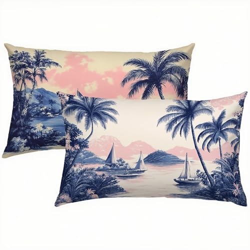 Strand Kissenbezug 40x70 Kissenbezug Sommer Leinen 2er Set, Wasserdichter Kissenbezüge für Alle Jahreszeiten, Mode Flauschig Weich und Bügelfrei Pillow Cover, Deko für Sofa, Bett, Garten S1-450 von Snuysogx