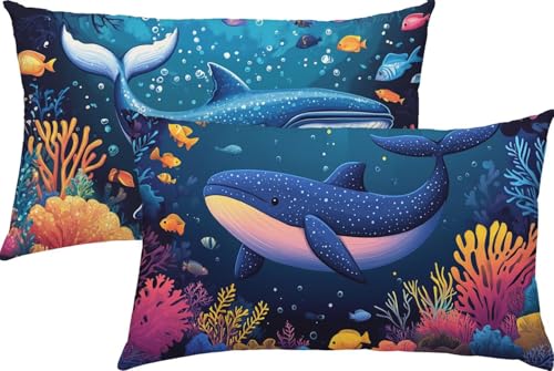 Wal Kissenbezug 50x70 Samt 2er Set, Wasserdichter Kissenbezug Blau, Kissenbezüge für Alle Jahreszeiten, Mode Flauschig Weich und Bügelfrei Pillow Cover, Deko für Wohnzimmer Sofa, Bett, Garten S-55 Wal Kissenbezug 50x70 Samt 2er Set, Wasserdichter Kissenbezug Blau, Kissenbezüge für Alle Jahreszeiten, Mode Flauschig Weich und Bügelfrei Pillow Cover, Deko für Wohnzimmer Sofa, Bett, Garten S-55 von Snuysogx