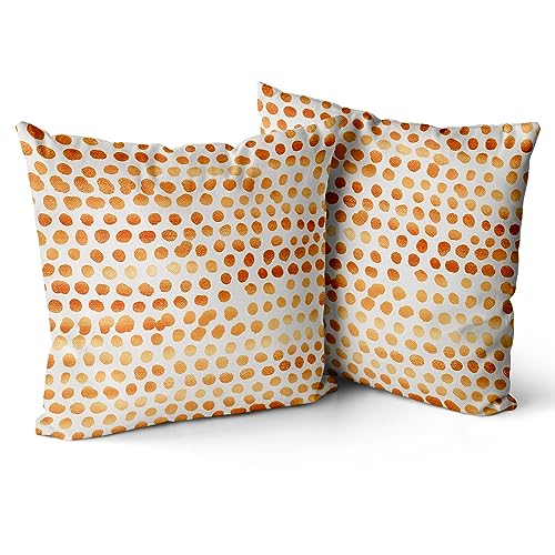 Snycler Polka Dot Pillow Covers Set of 2 Tangerine Cream Throw Pillows 18x18 inch Outdoor Boho Design Brush Strokes Decorative Pillowcase Square Cushion Cover Linen Pillow Case for Home Sofa Couch Bed von Snycler