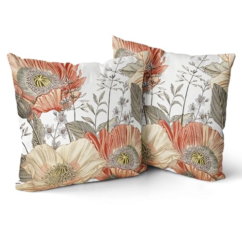 Snycler Vintage Blumen Kissenbezüge 50,8 x 50,8 cm Set mit 2 orange-gelben Blumenblättern, dekorativ, quadratisch, Boho-Dekokissen für Couch, rustikale Kissenbezüge, Heimdekoration, Wohnzimmer, Sofa, von Snycler