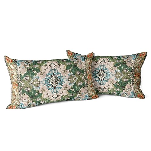 Snylcce 2er Set Boho Kissenbezüge Dekokissen 30 x 50 Samt Soft Kissenbezug Böhmischer Retro Ethno Dekorative Kissenhülle Zierkissenbezüge für Sofa Schlafzimmer Wohnzimmer Zuhause Dekoration Grün von Snylcce